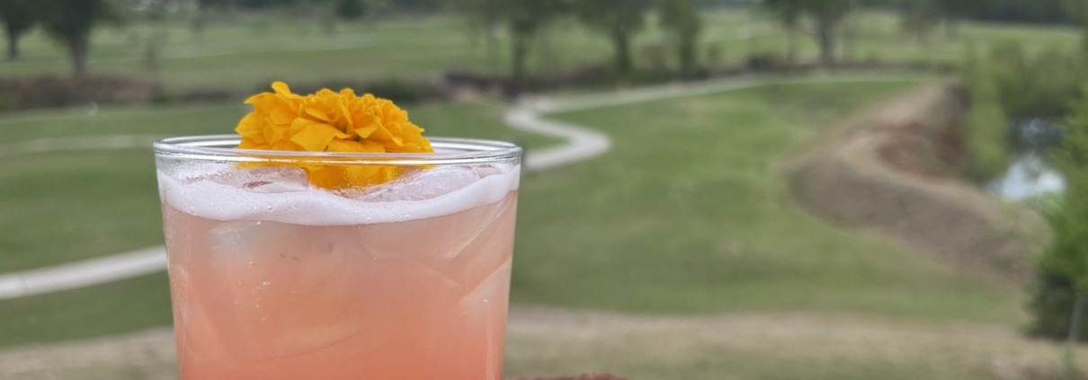 A Delicious springtime drink overlooking a golf course