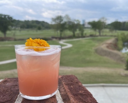A Delicious springtime drink overlooking a golf course