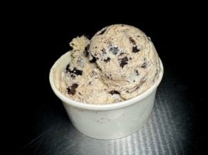 A scoop of ice cream in a cup from Sugar Shane's Ice Cream