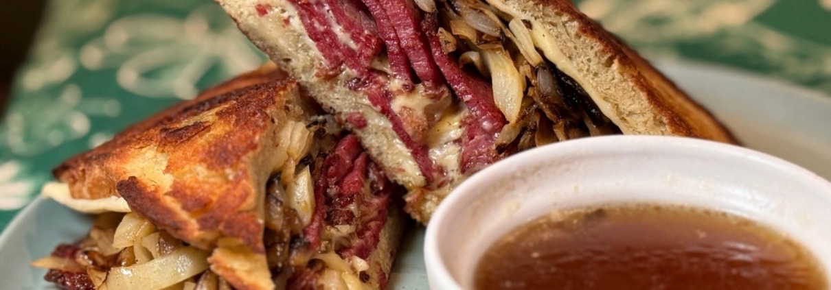 A St. Patty'd Melt sandwich with classic corned beef and cabbage