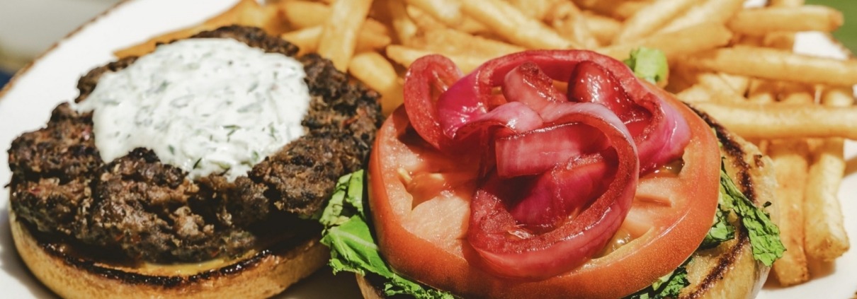 Delicious burger and fries