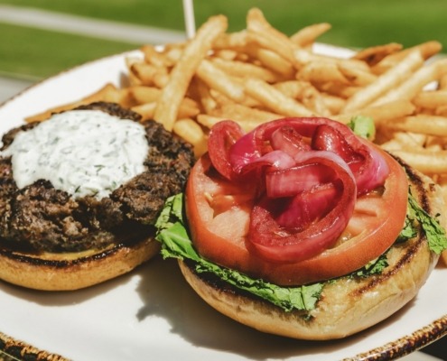 Delicious burger and fries