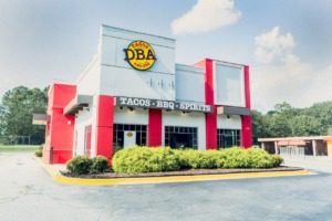 Facade of DBA tacos and bbq restaurant