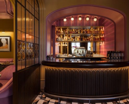 Inside of dimly lit upscale restaurant