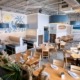 view of seafood restaurant dining room with ocean beach theme